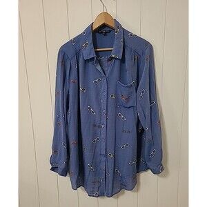 Zac & Rachel Top Womens Size 2X Blue Novelty Shades Glasses Colorful Button Up